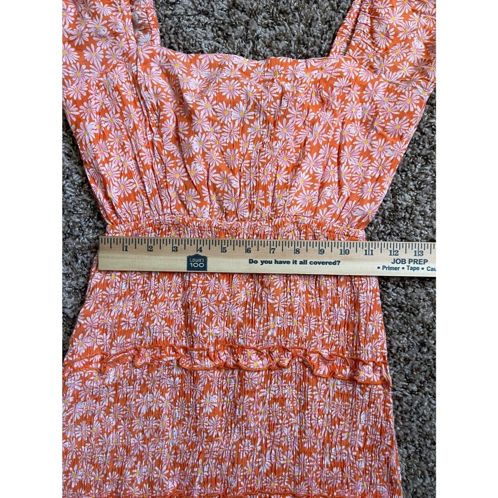 Sim & Sam Womens Small Dress Orange Daisy Floral Smocked Puff Sleeve Mini - Picture 8 of 11